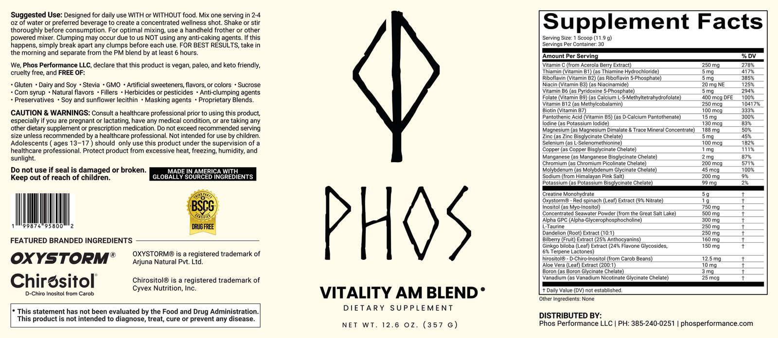 Phos Vitality AM Blend full label