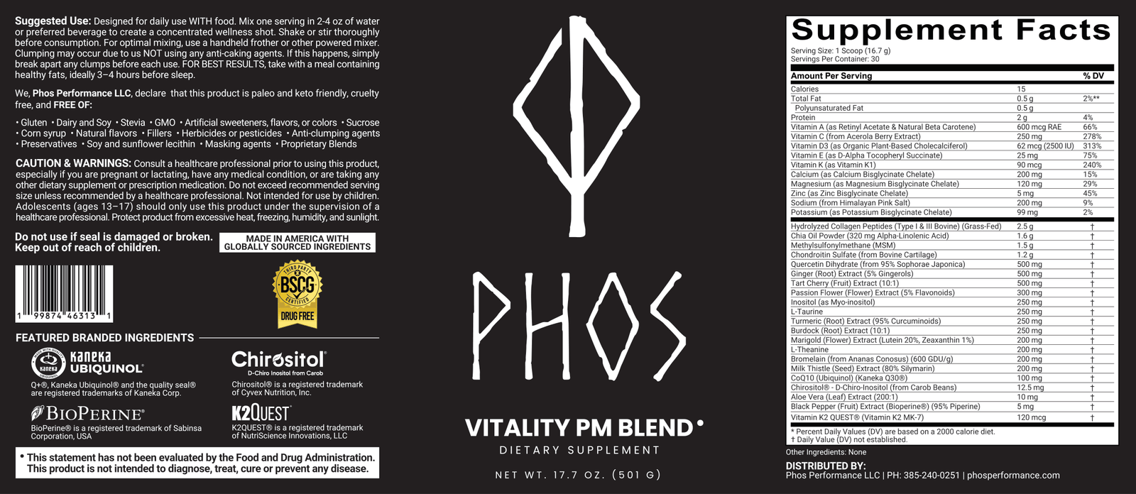 Phos Vitality PM Blend full label