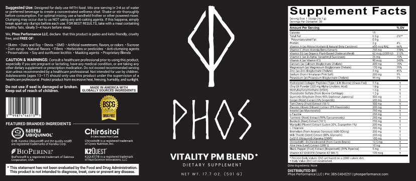 Phos Vitality PM Blend label